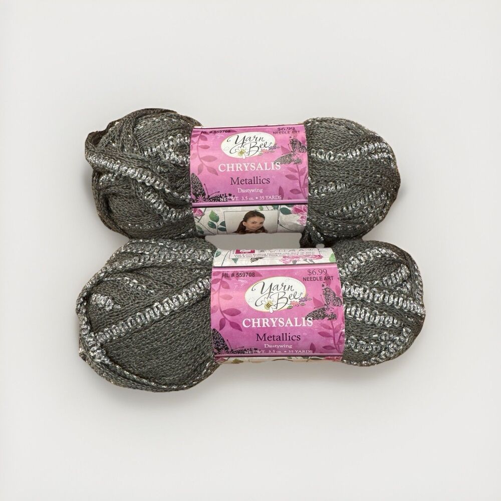 Lot of 2 Yarn Bee Chrysalis Metallics Dustywing Skeins 203 Same Lot